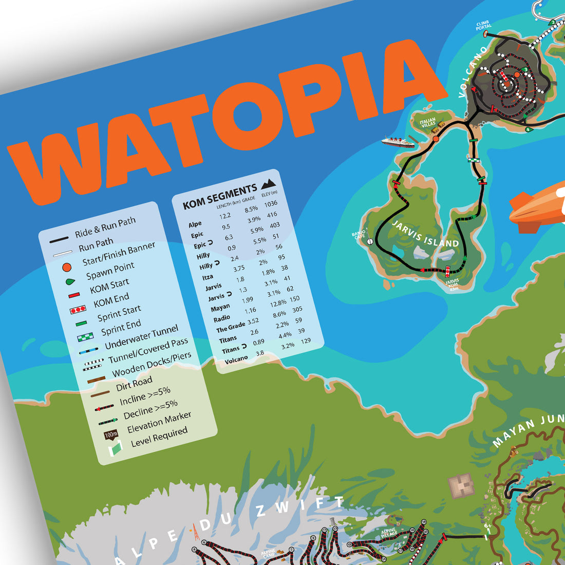 Watopia Routes Watopia Map Poster (24x36